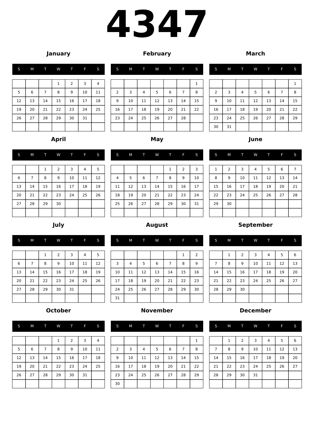Printable 4347 Calendars