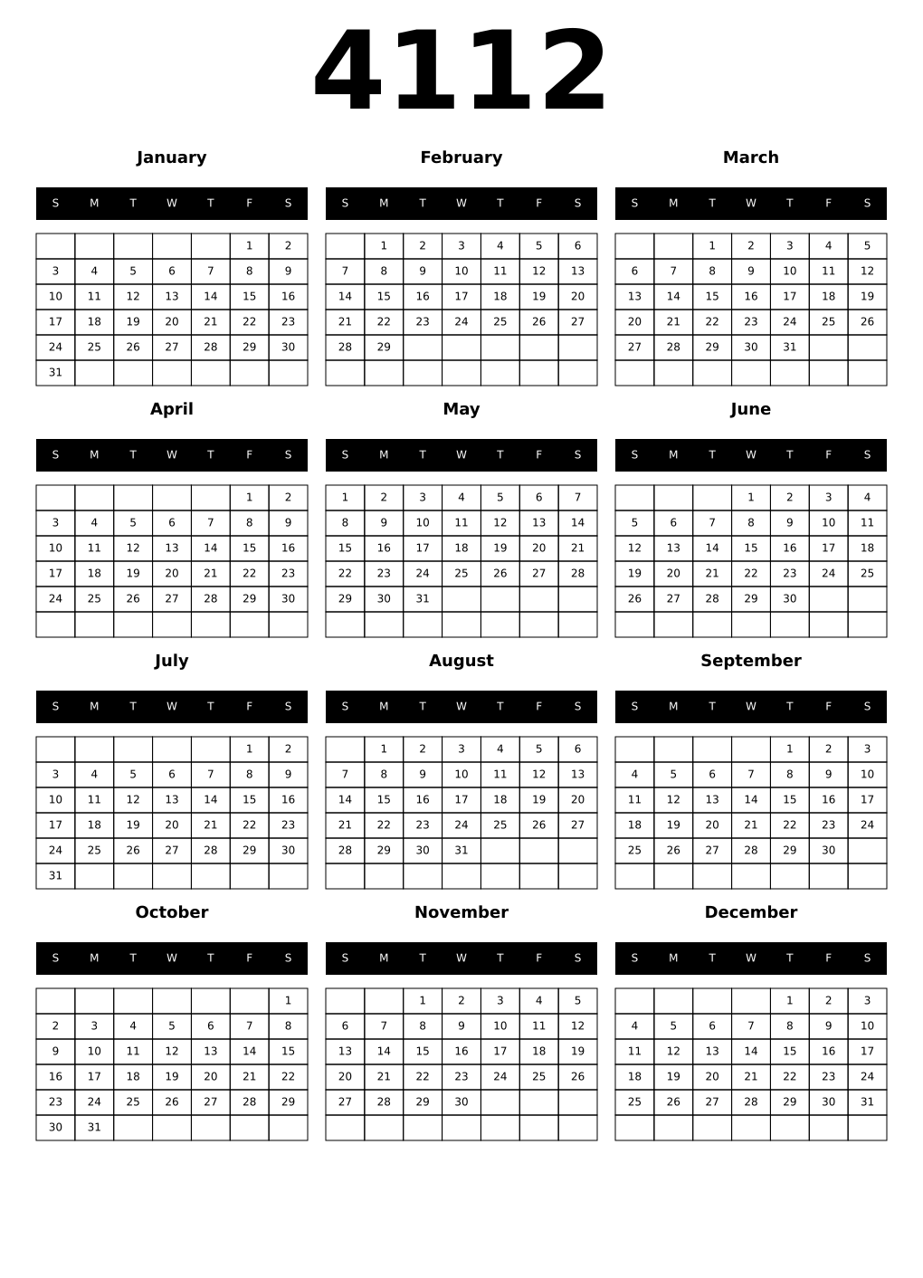 Printable 4112 Calendars