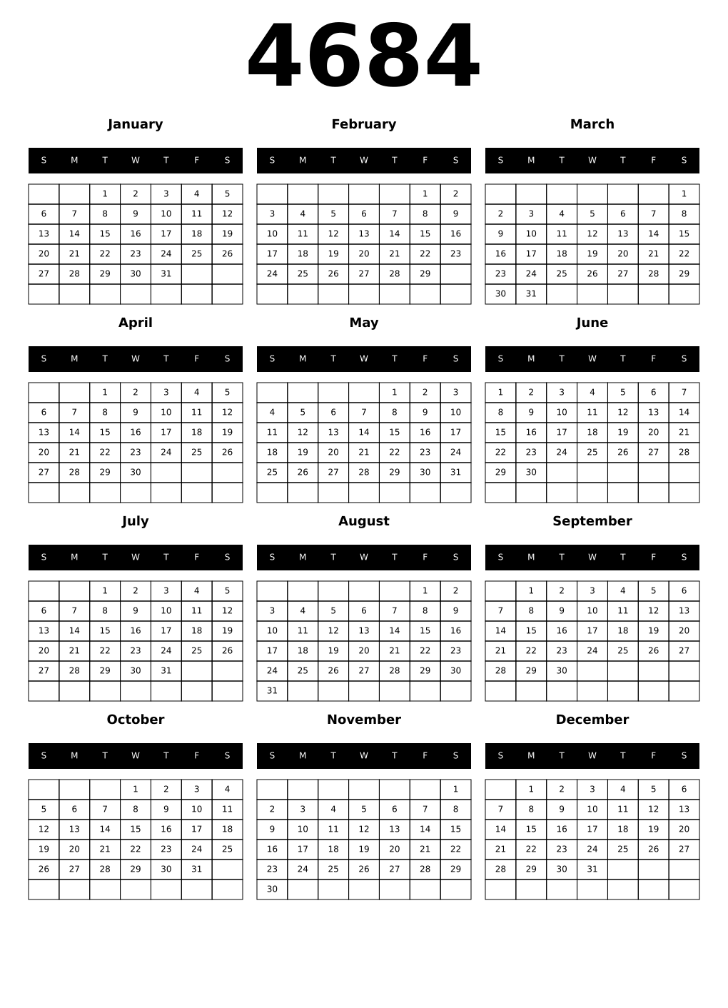 Printable 4684 Calendars