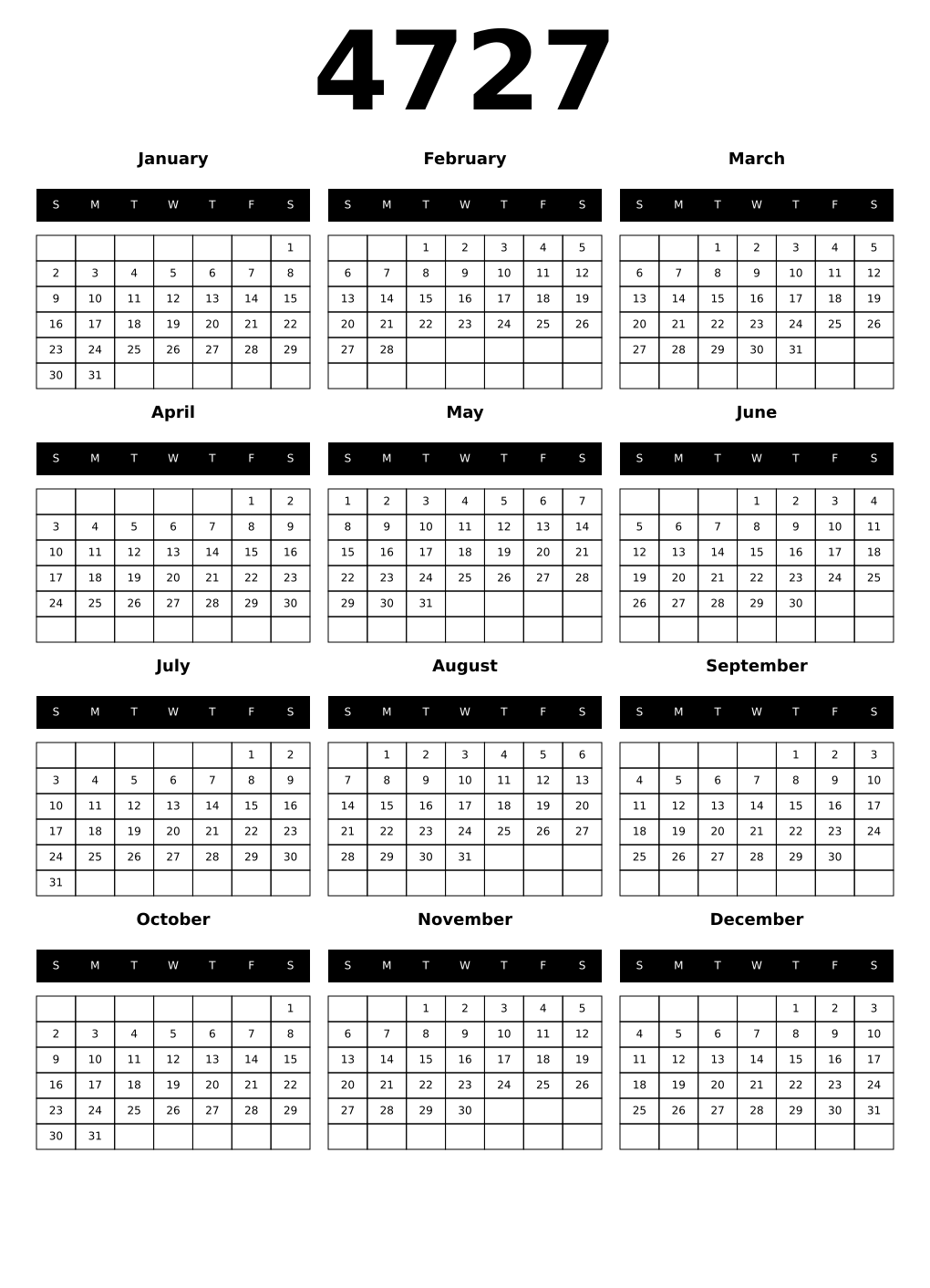 Printable 4727 Calendars