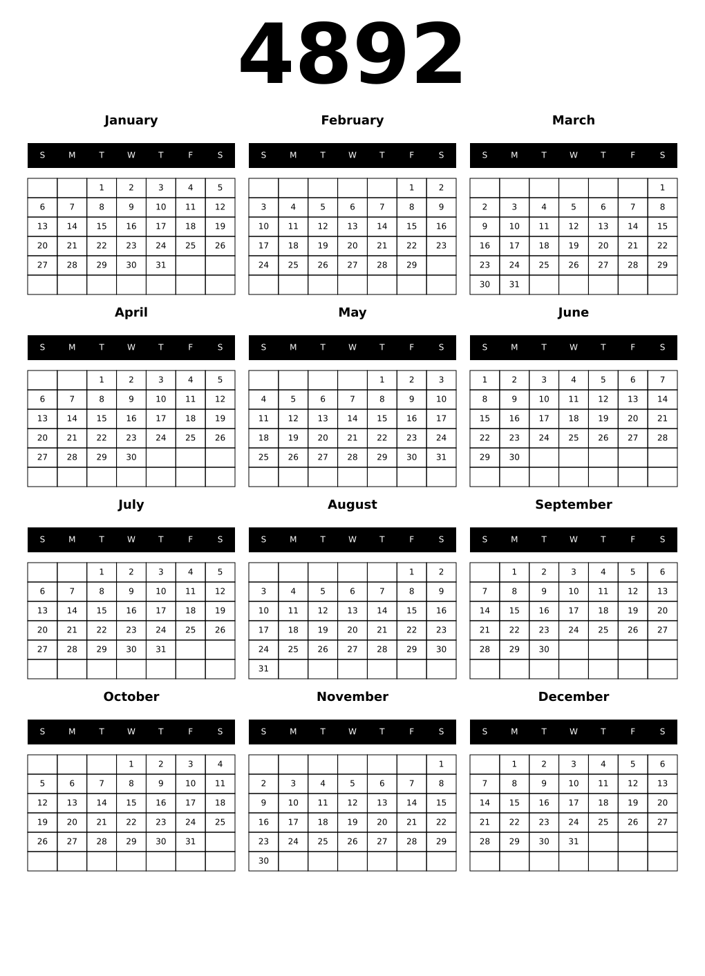 Printable 4892 Calendars