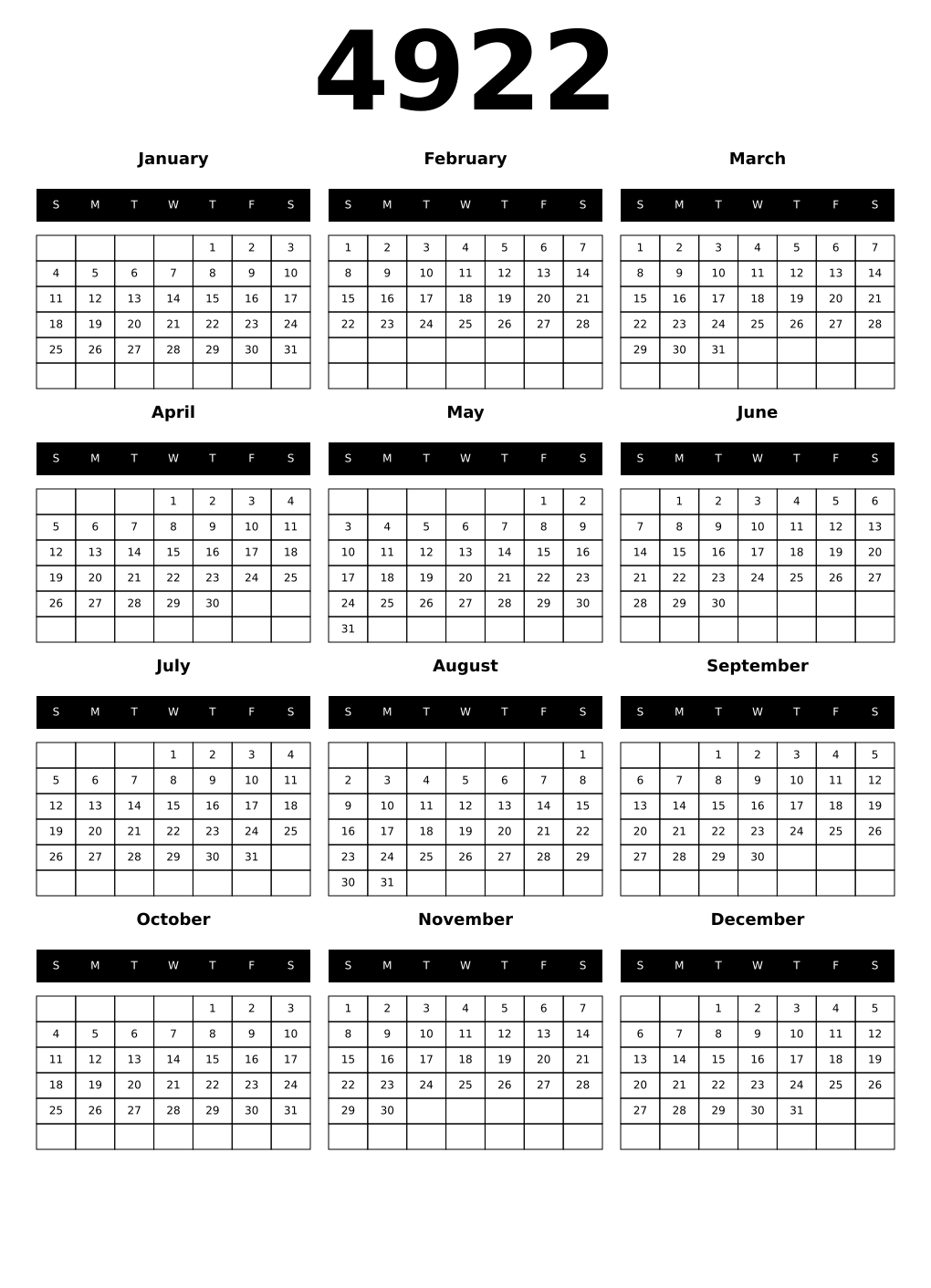 Printable 4922 Calendars