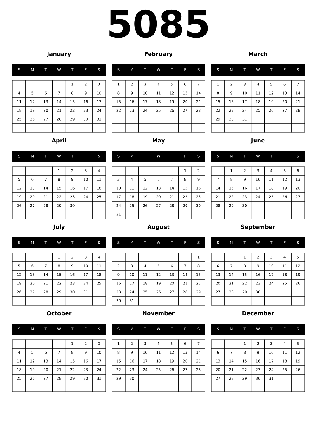 Printable 5085 Calendars