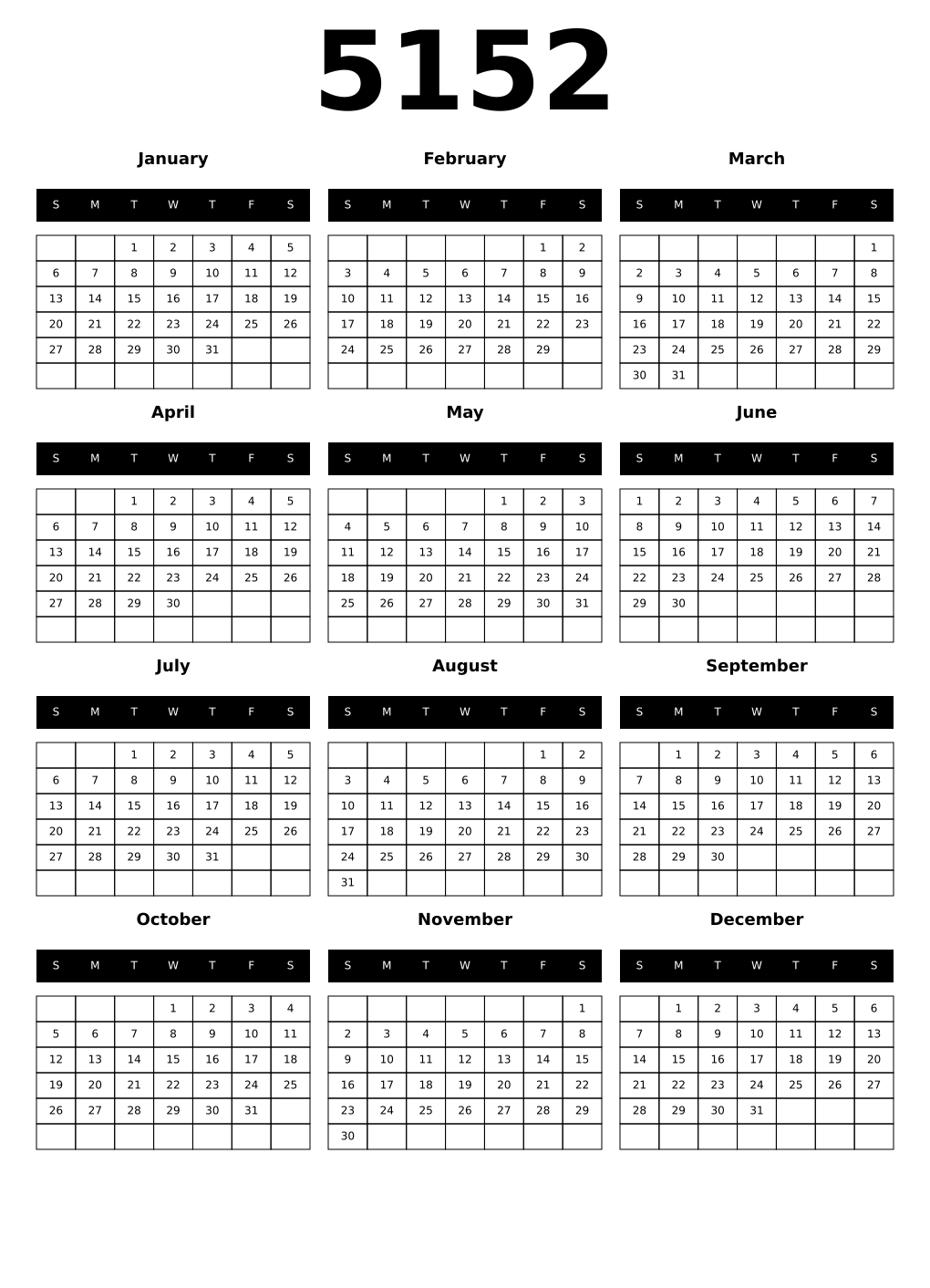 Printable 5152 Calendars