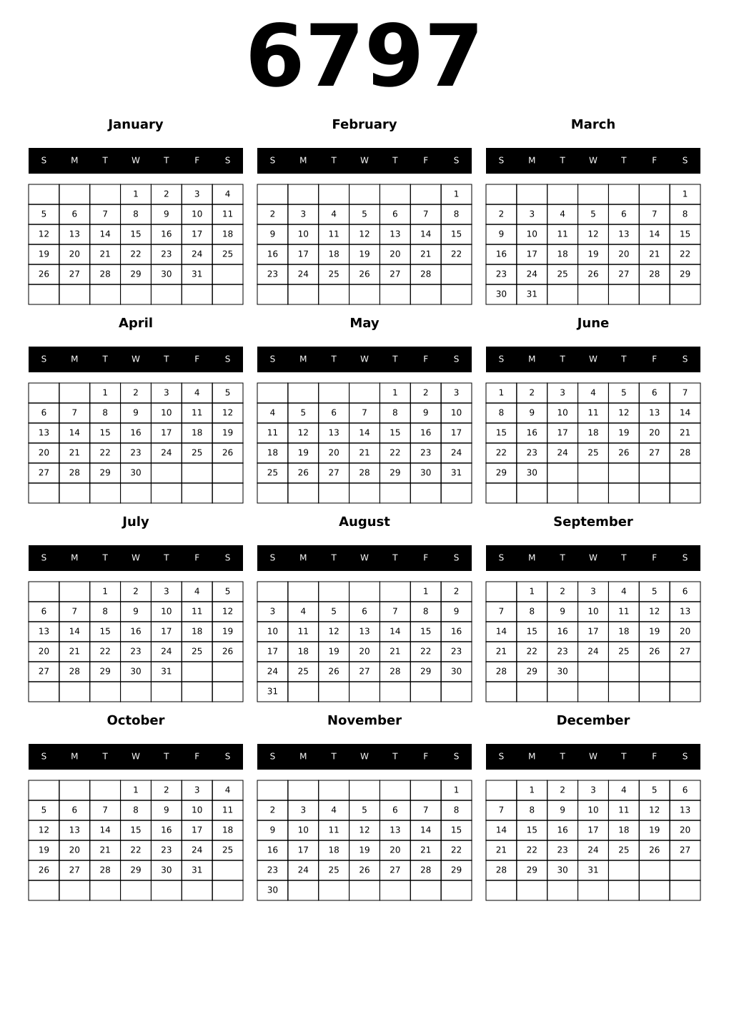 Printable 6797 Calendars