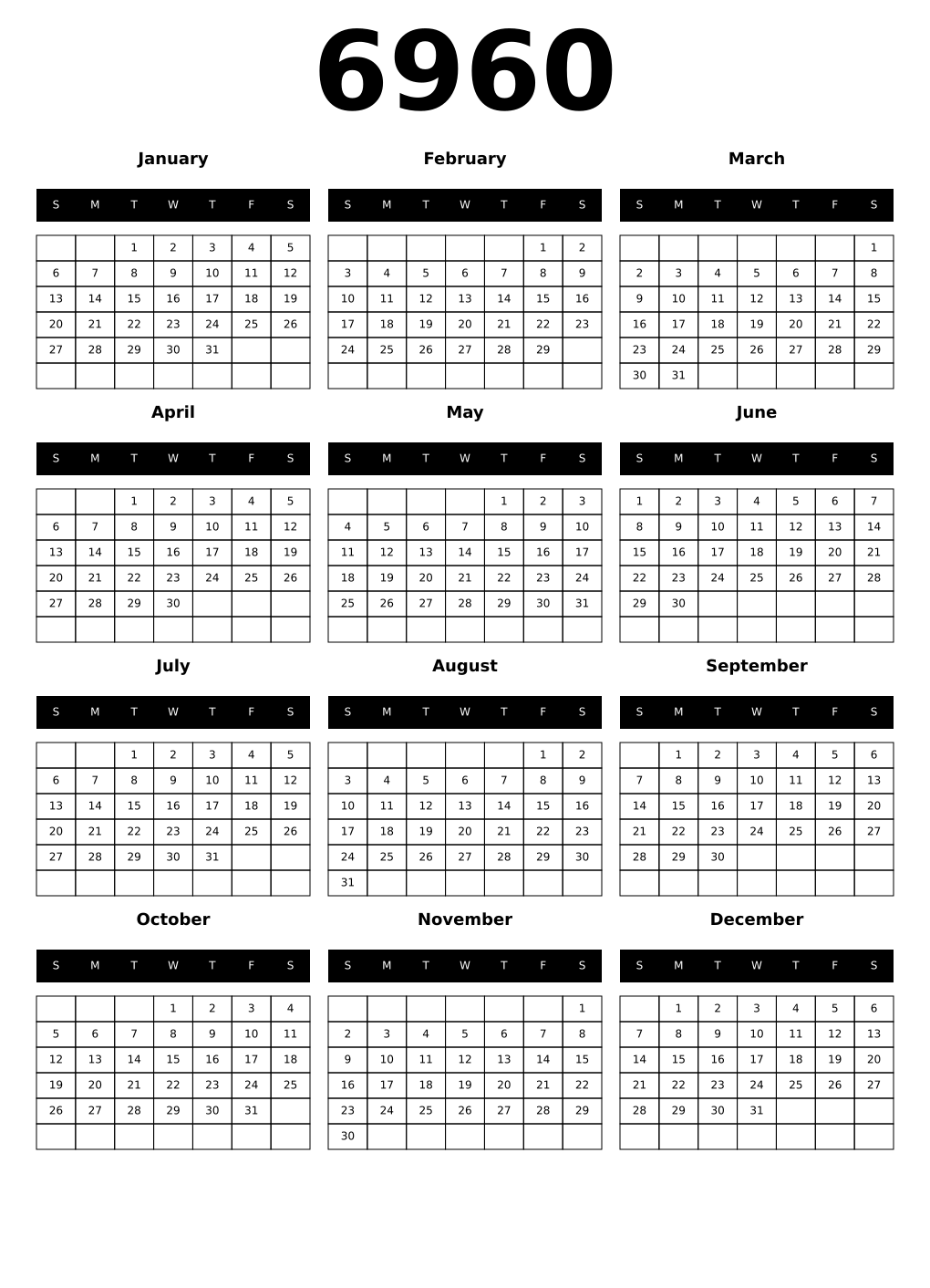 Printable 6960 Calendars
