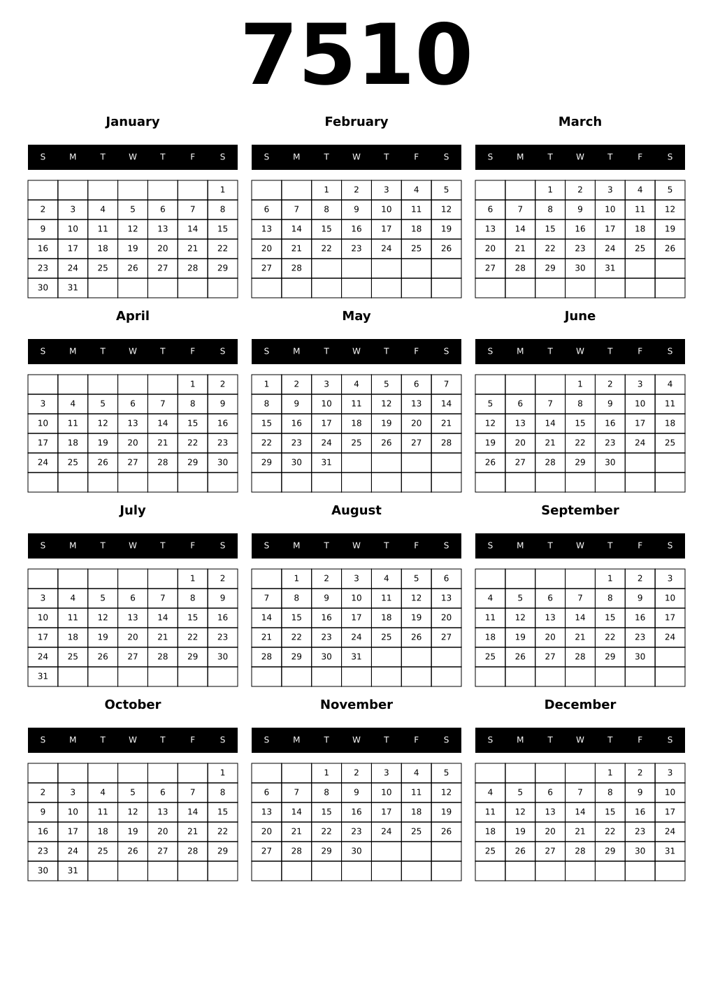 Printable 7510 Calendars