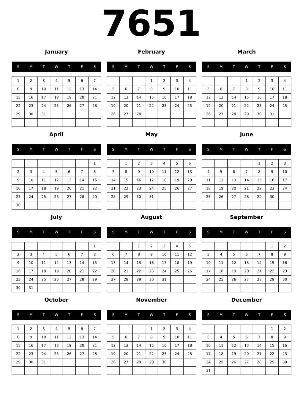 Printable 7651 Calendars