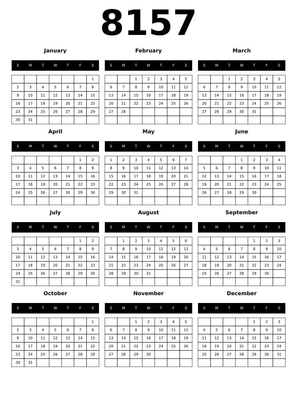Printable 8157 Calendars