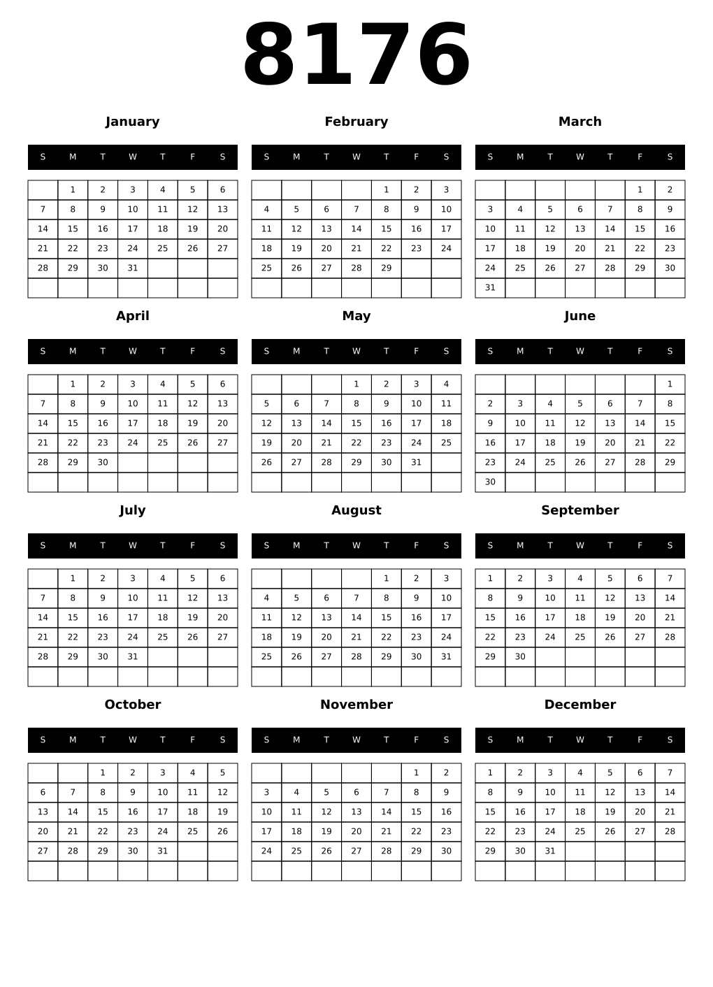 Printable 8176 Calendars
