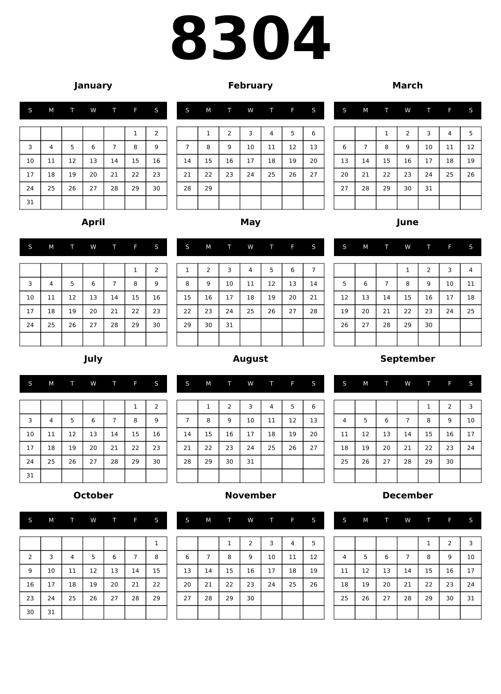Printable 8304 Calendars
