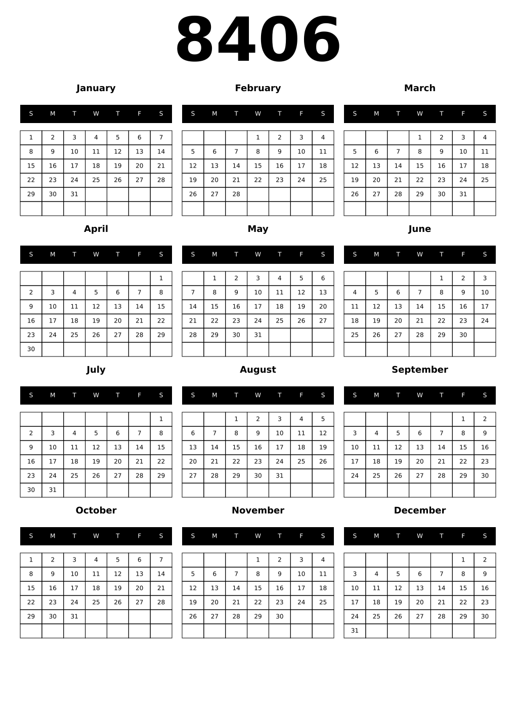 Printable 8406 Calendars