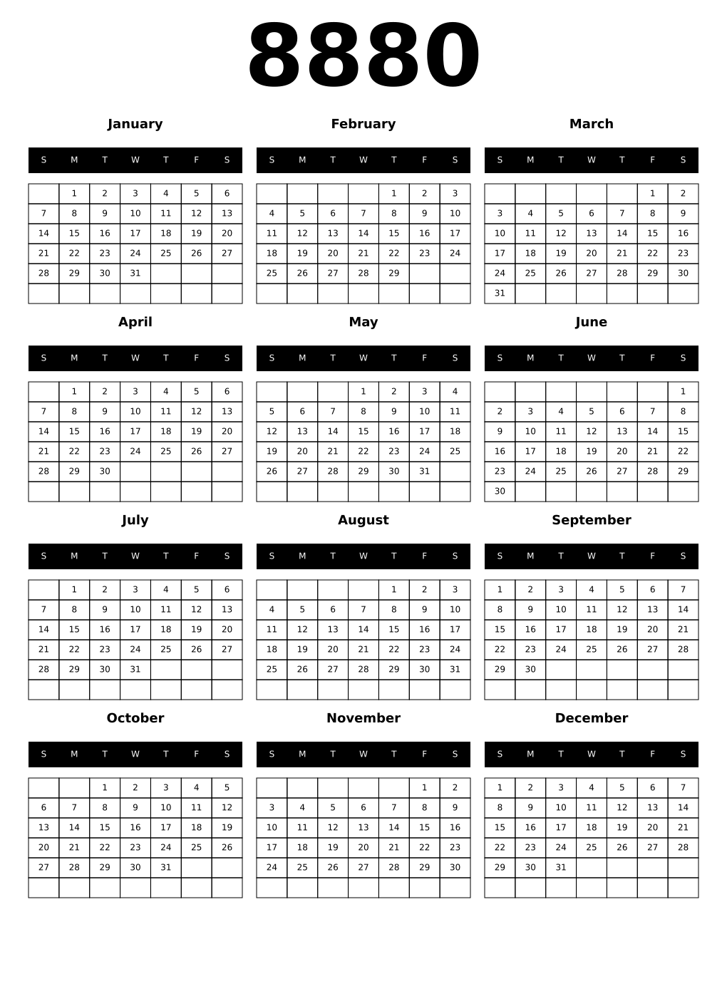 Printable 8880 Calendars