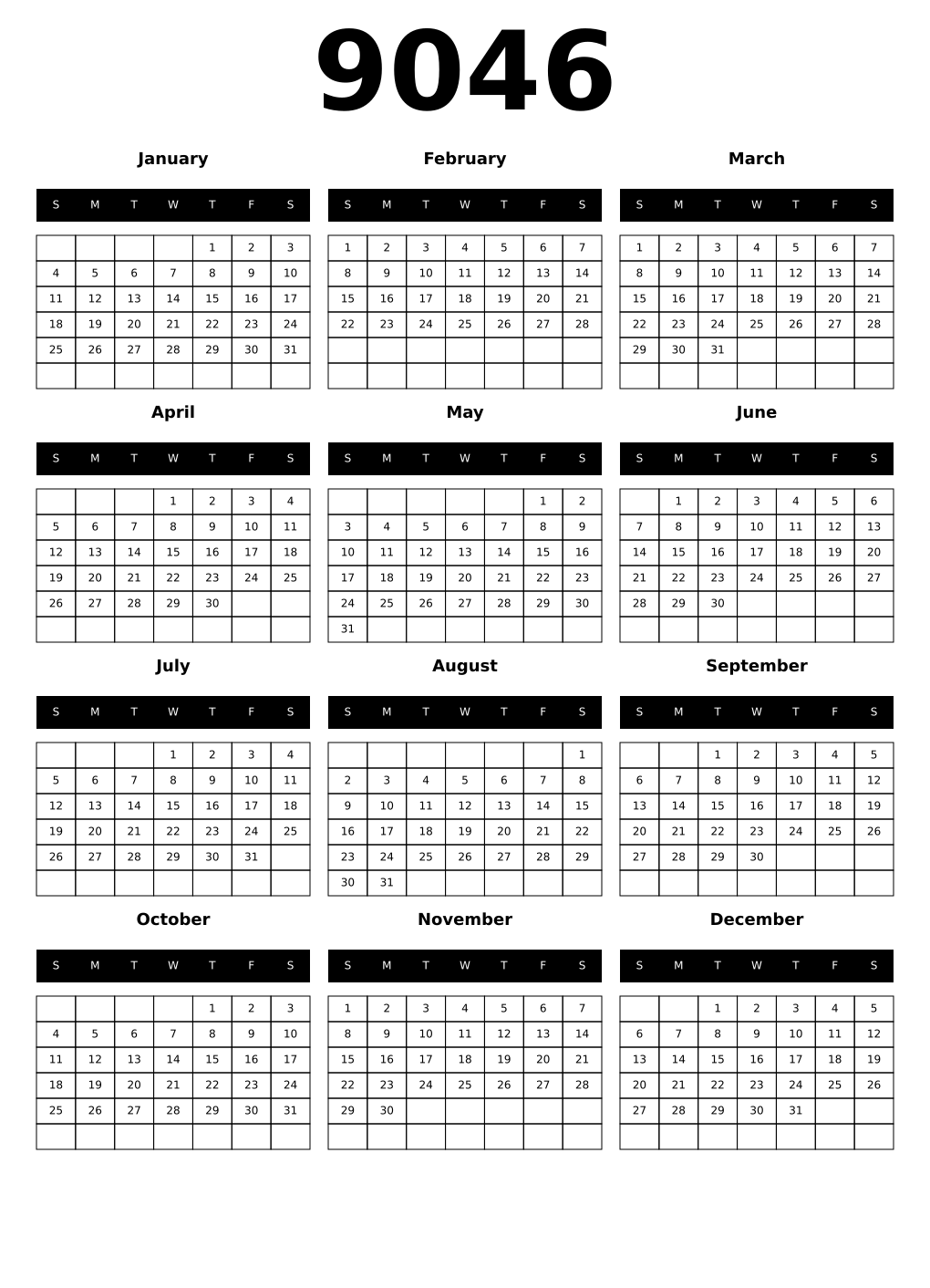 Printable 9046 Calendars