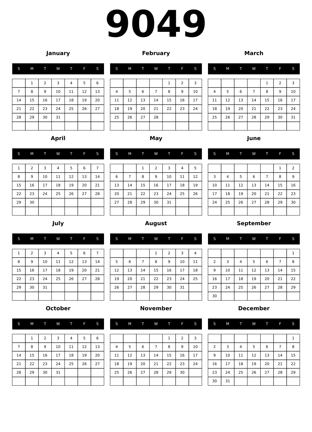Printable 9049 Calendars