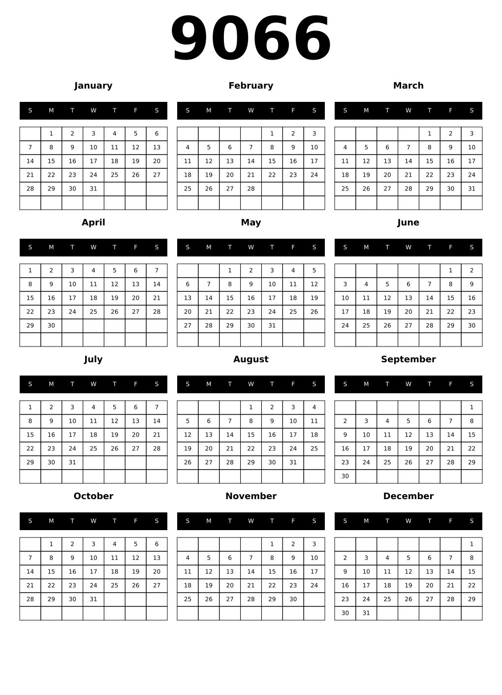 Printable 9066 Calendars