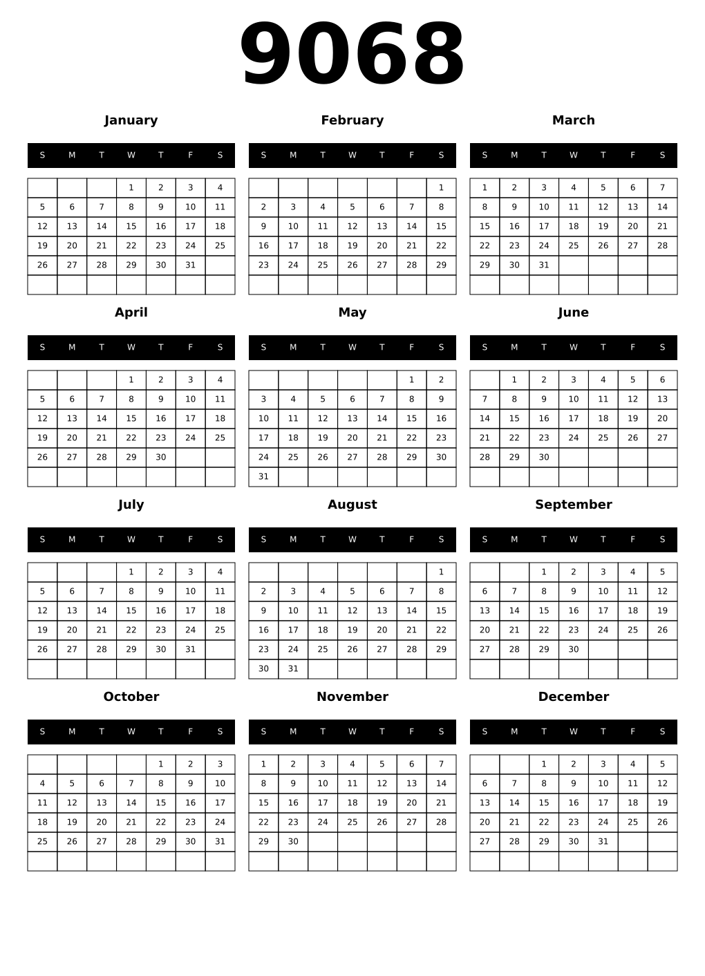 Printable 9068 Calendars