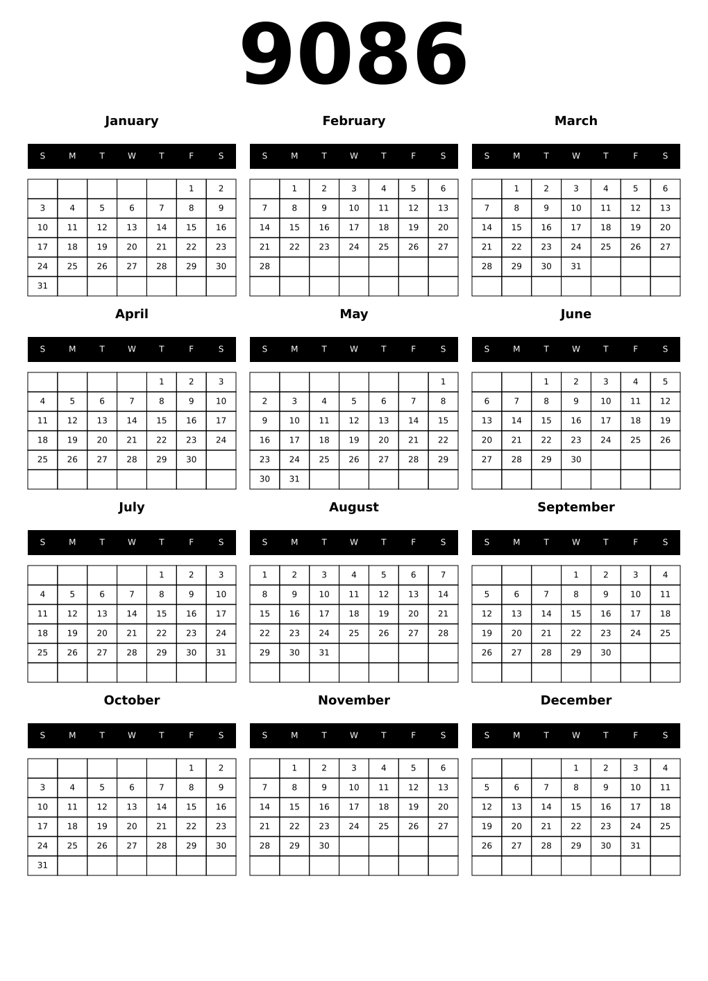 Printable 9086 Calendars