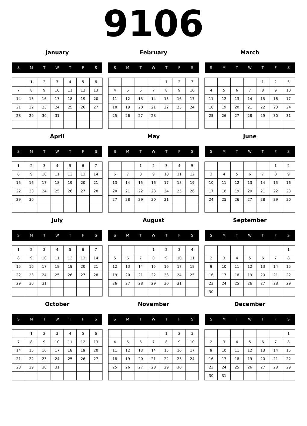 Printable 9106 Calendars