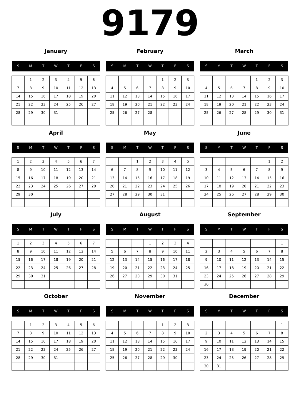Printable 9179 Calendars