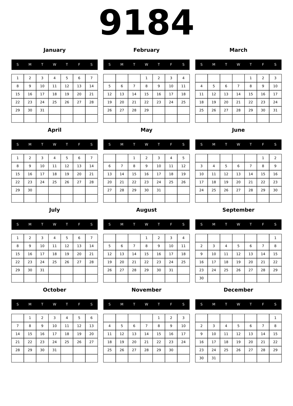 Printable 9184 Calendars