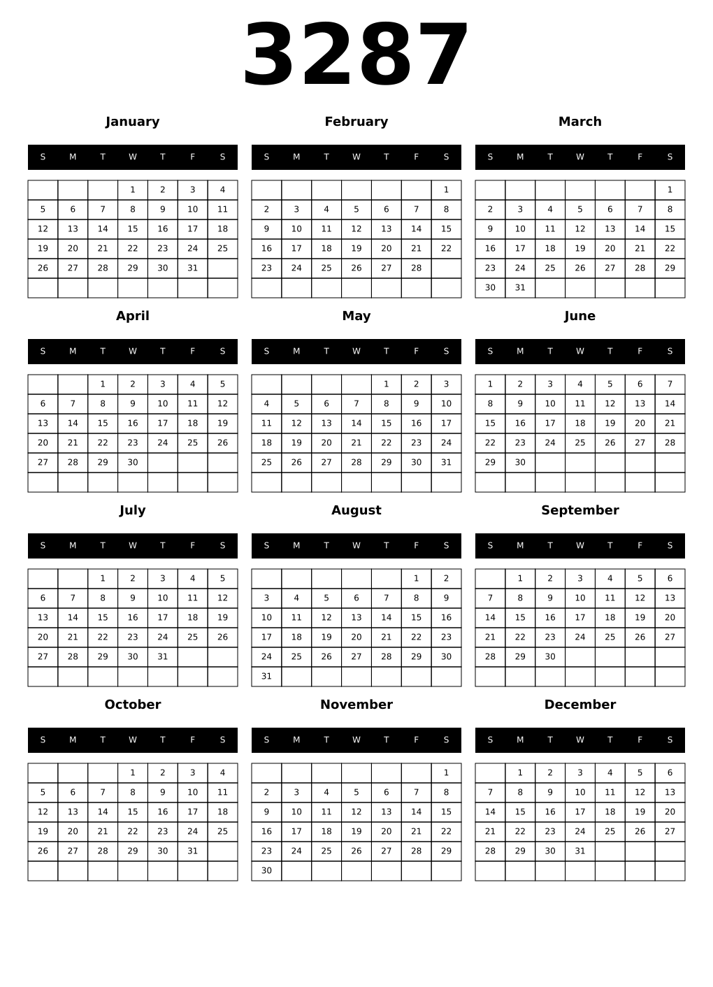 Printable 3287 Calendars