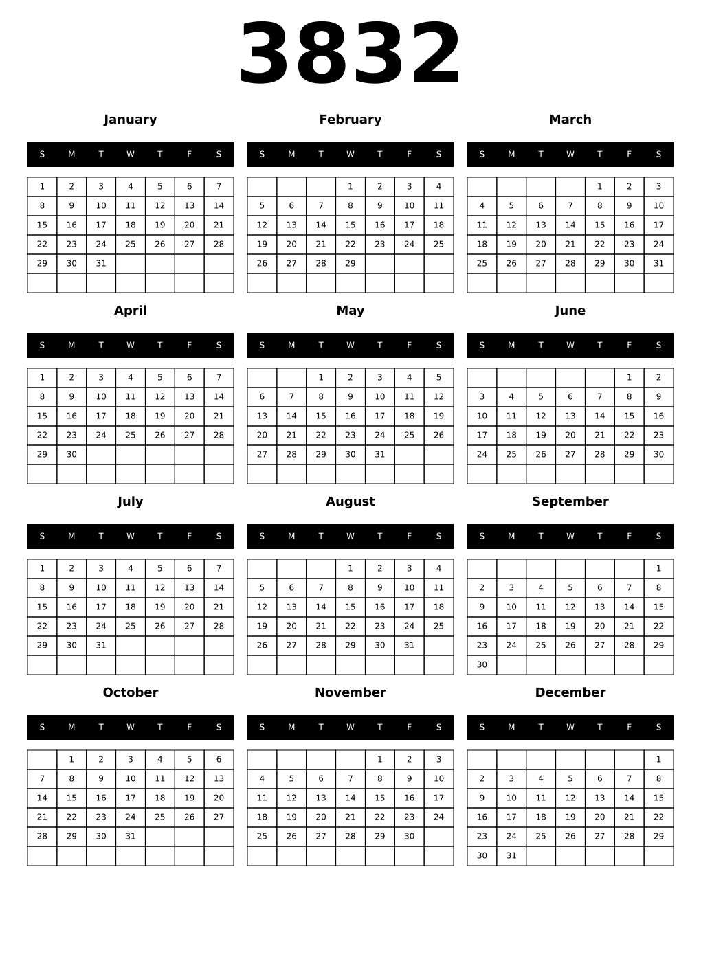 Printable 3832 Calendars