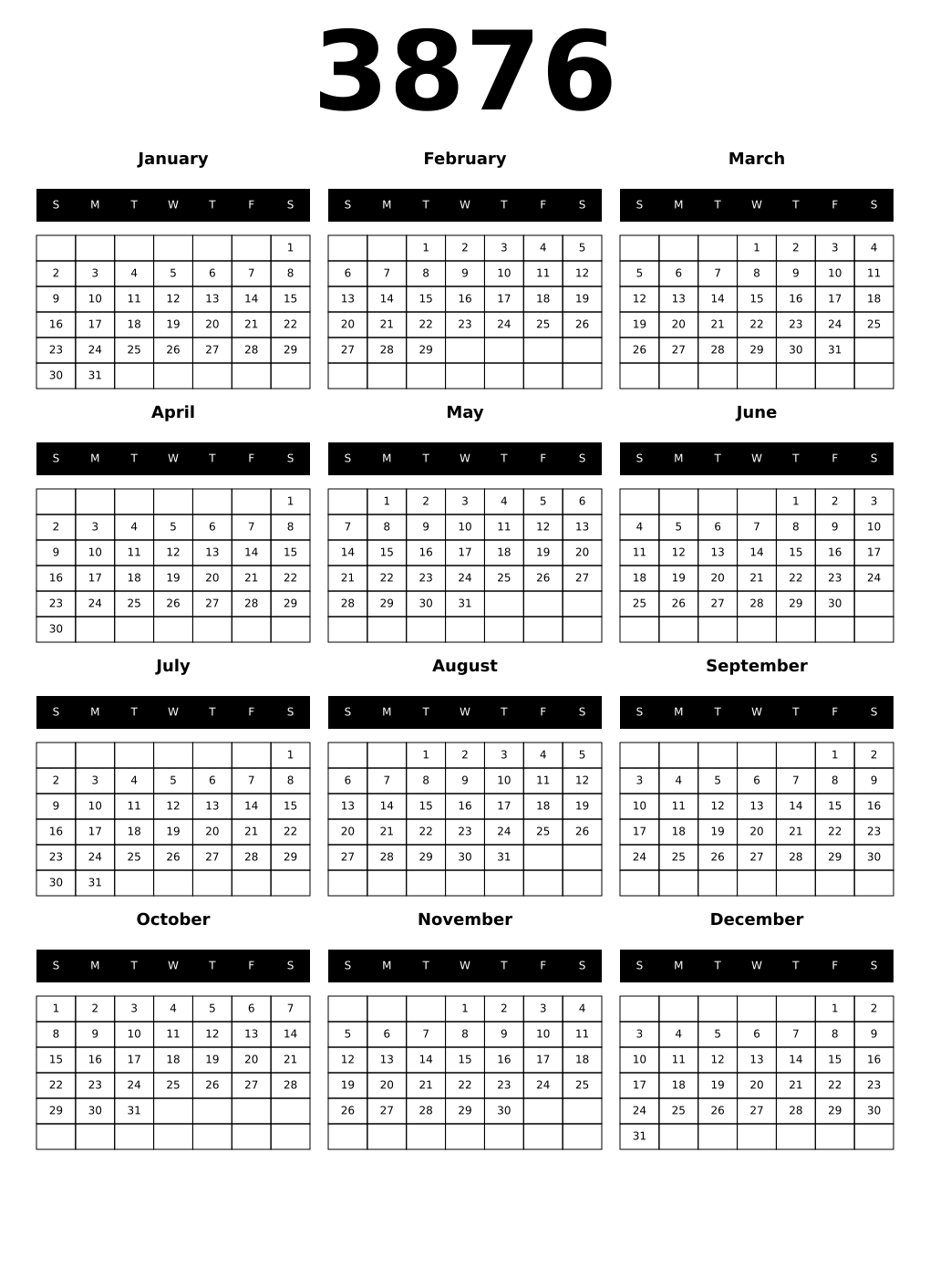Printable 3876 Calendars