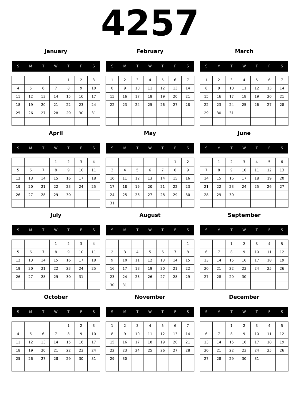 Printable 4257 Calendars