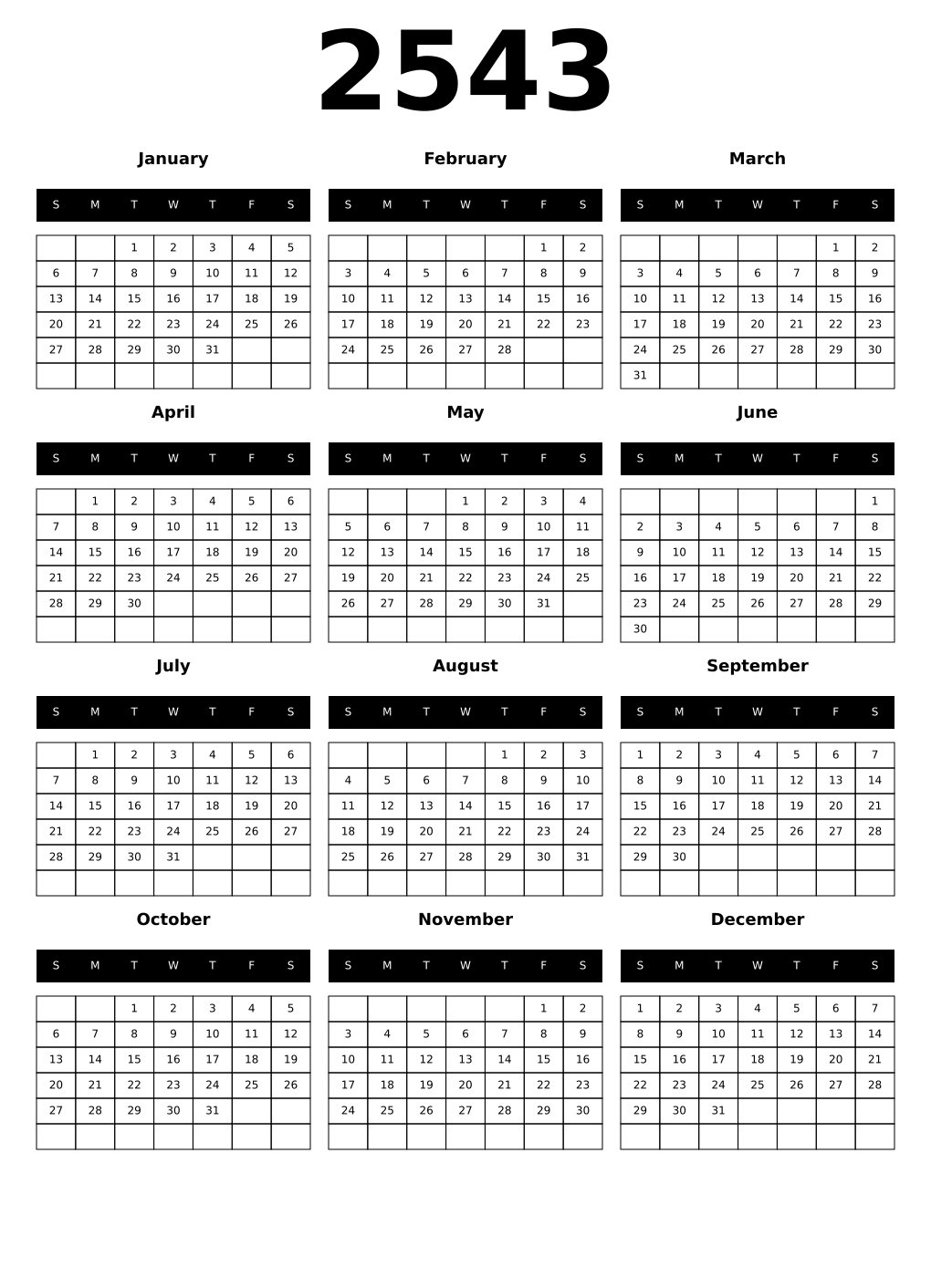 Printable 2543 Calendars