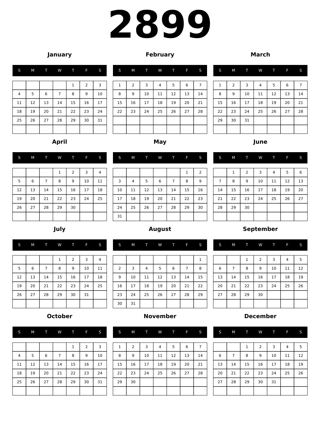 Printable 2899 Calendars