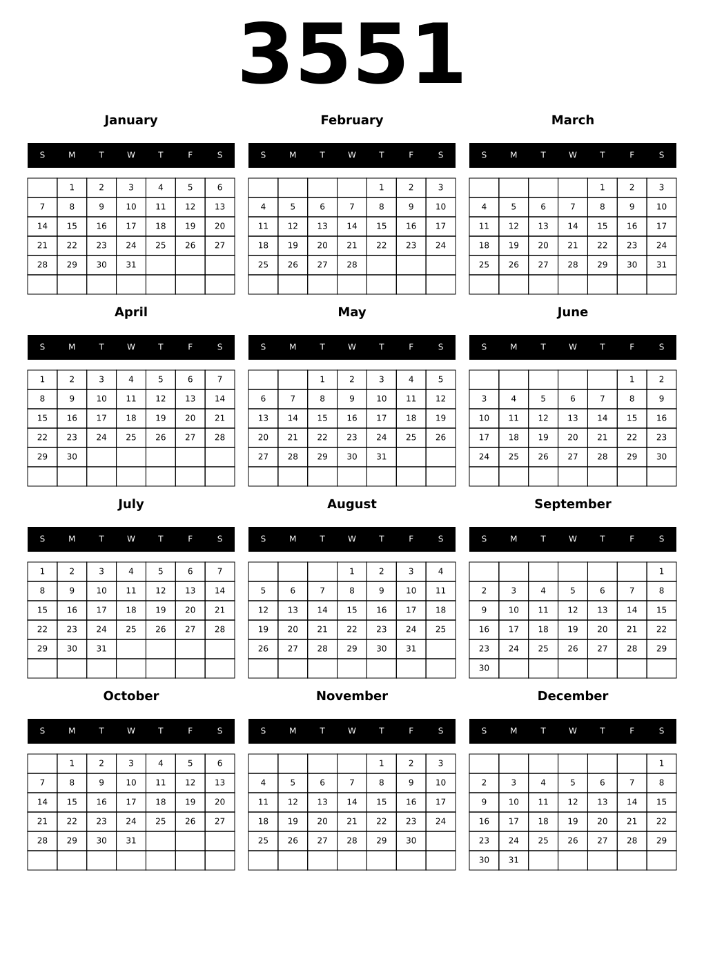 Printable 3551 Calendars