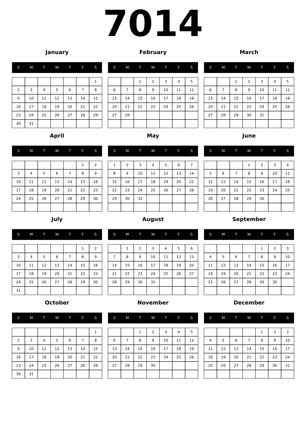 Printable 7014 Calendars