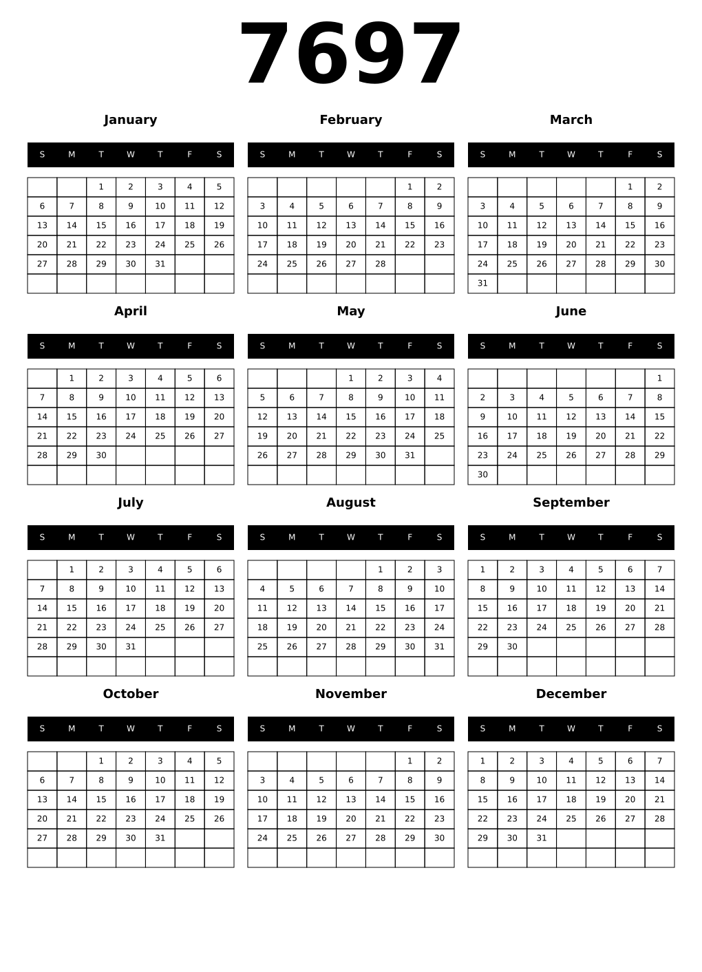 Printable 7697 Calendars