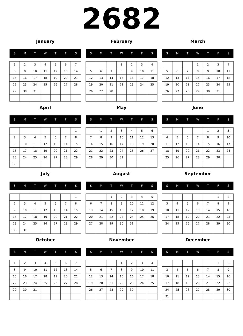 Printable 2682 Calendars
