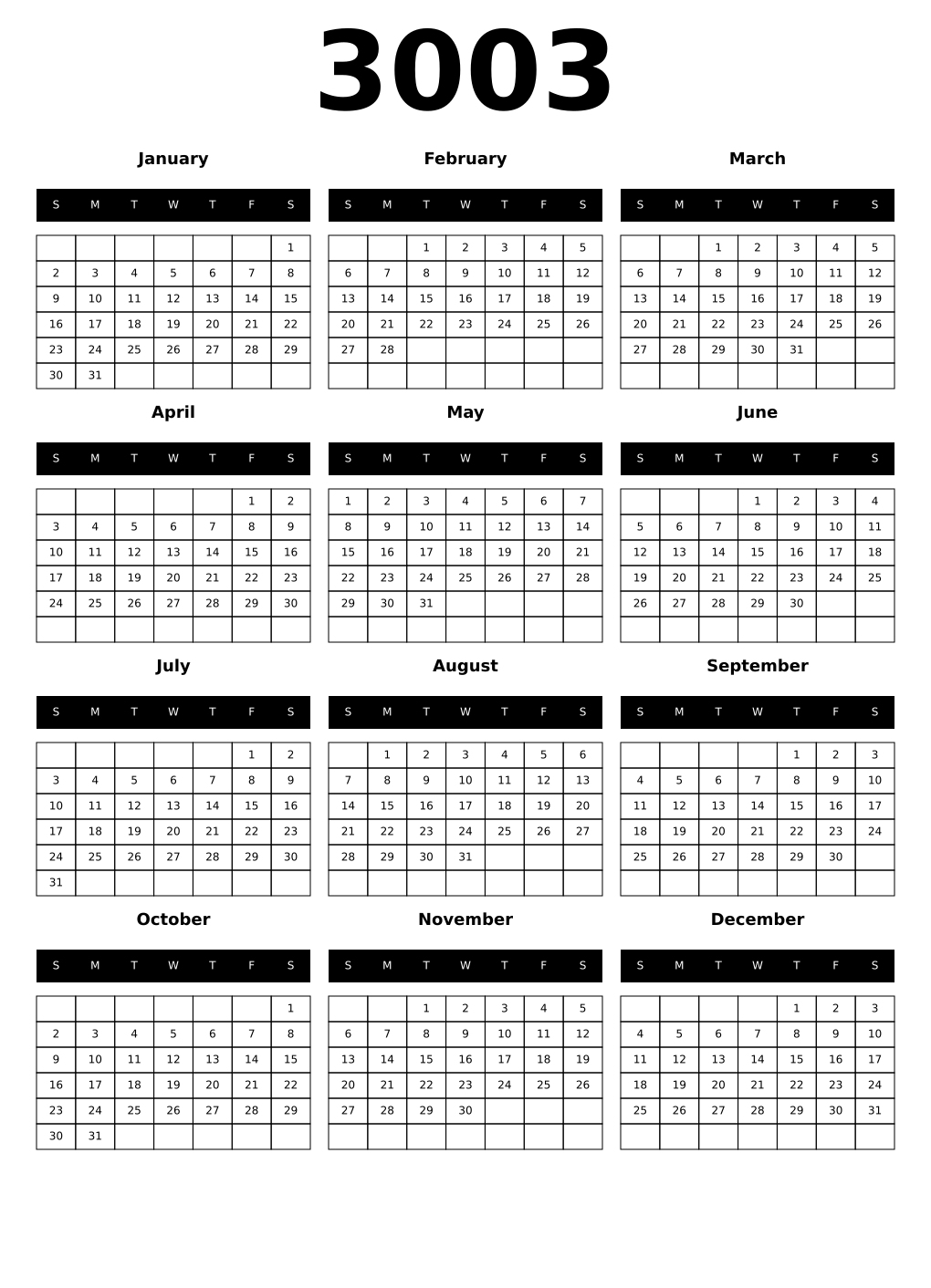 Printable 3003 Calendars