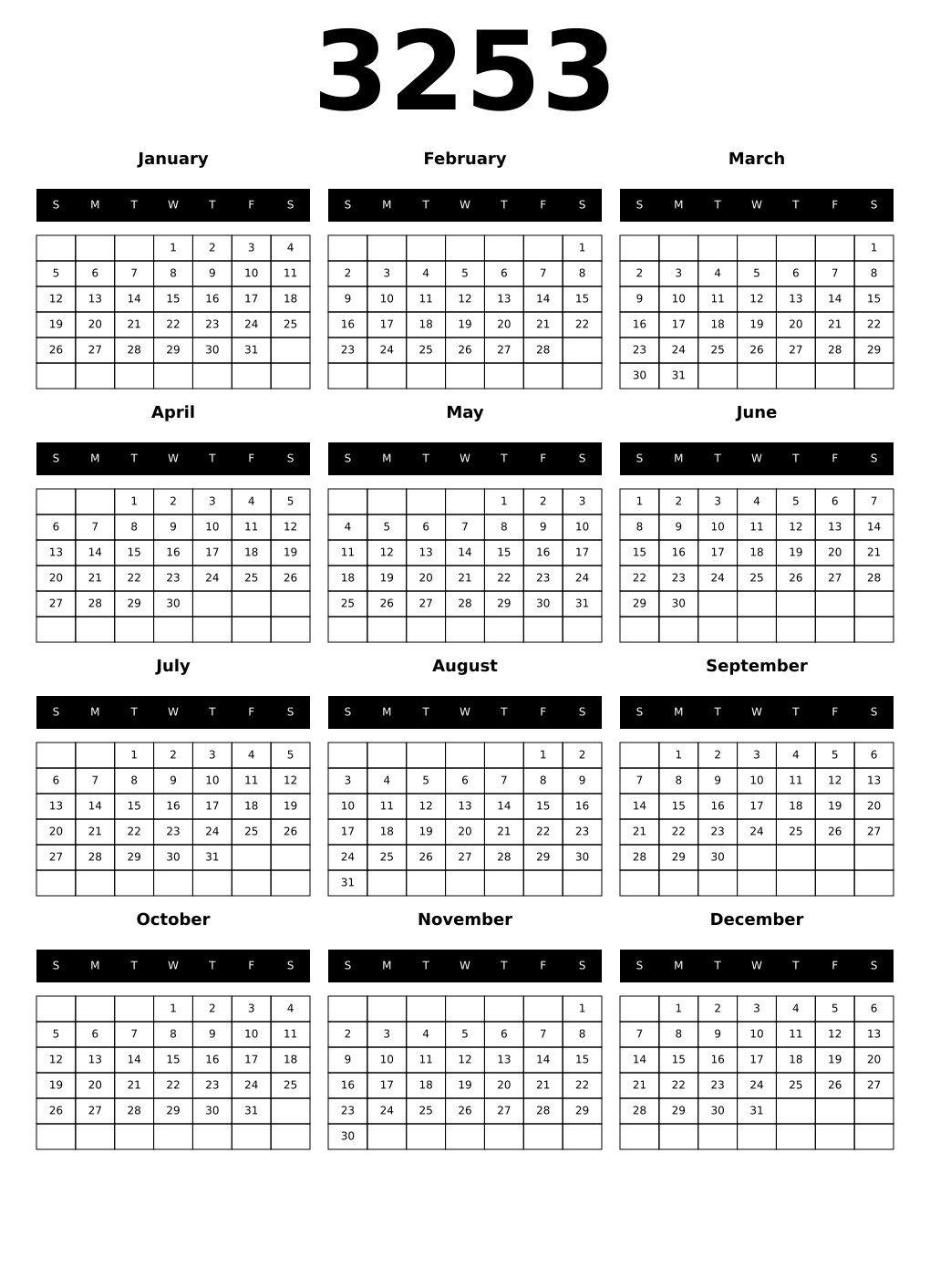 Printable 3253 Calendars