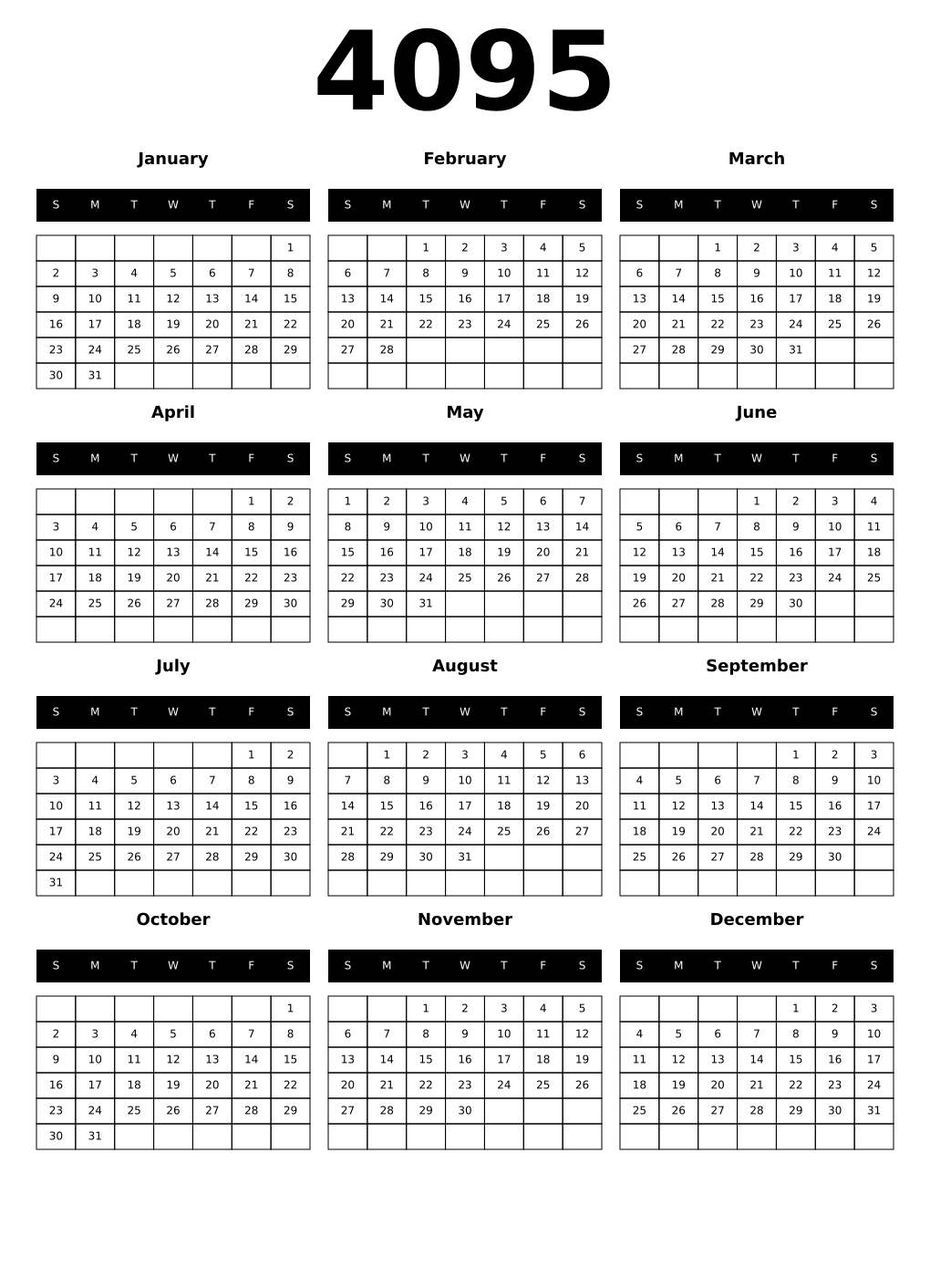 Printable 4095 Calendars