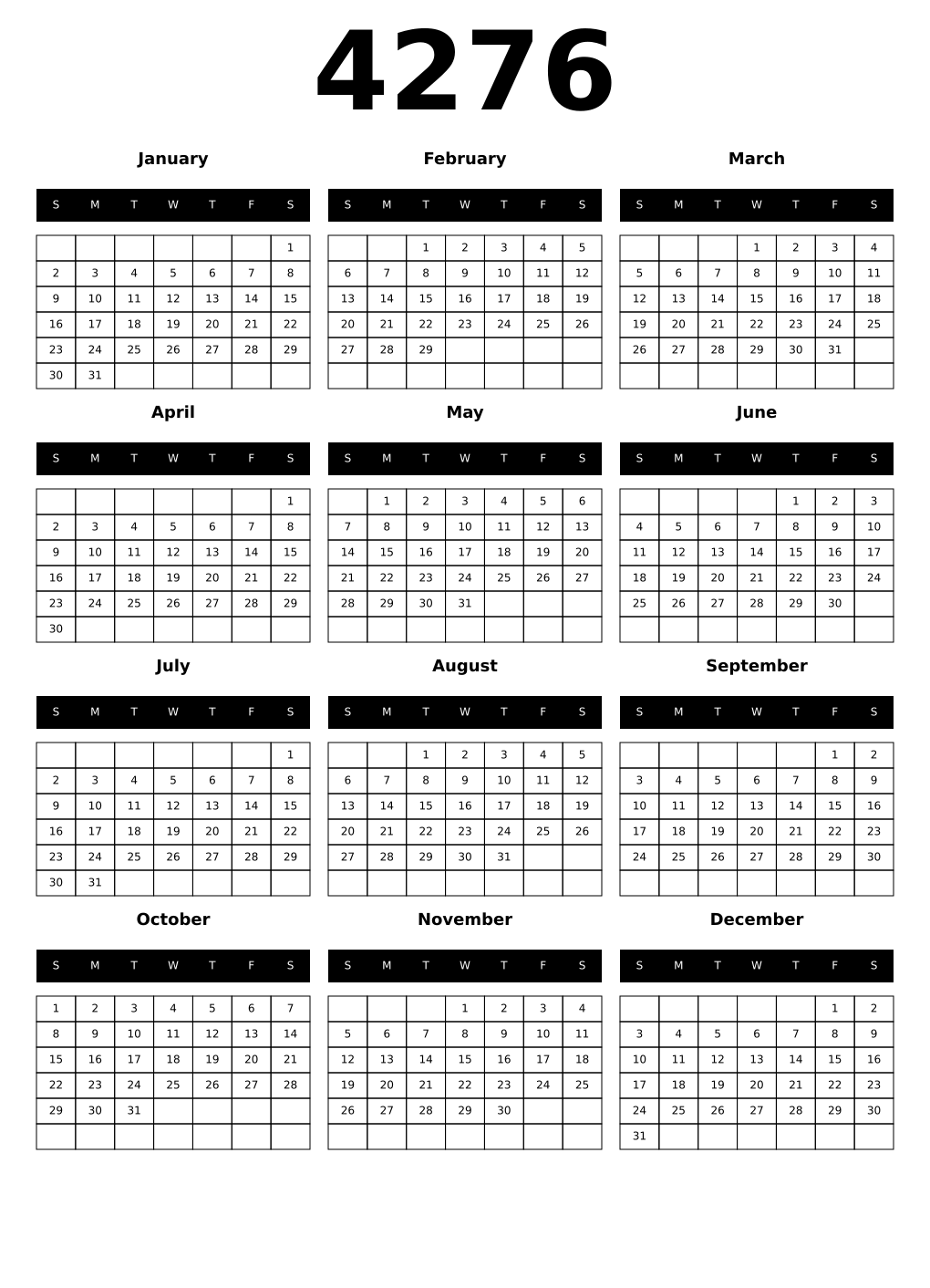 Printable 4276 Calendars