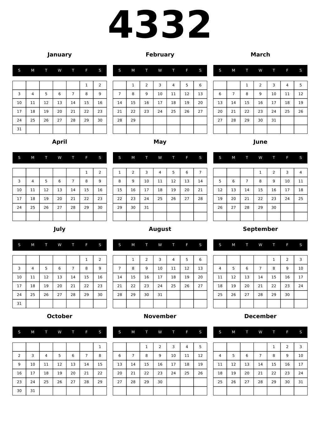 Printable 4332 Calendars