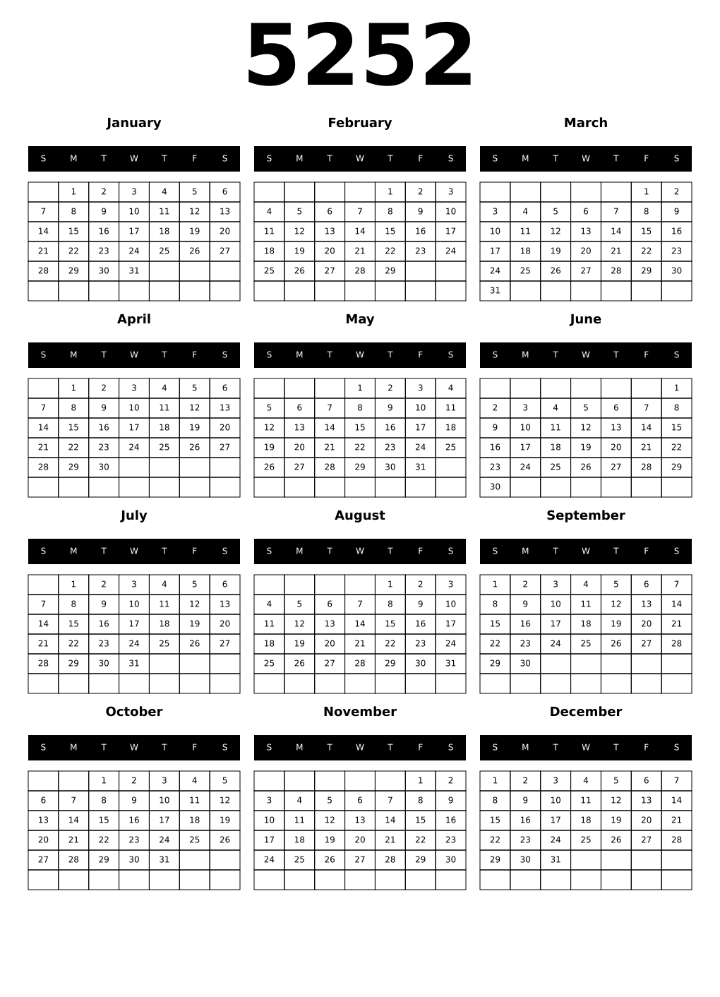 Printable 5252 Calendars