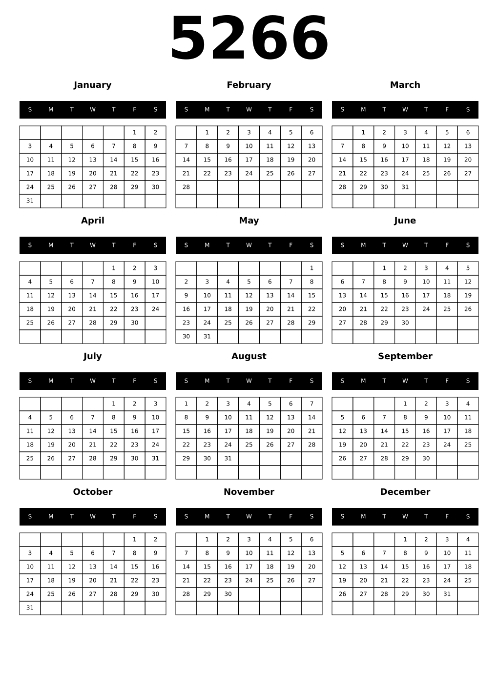 Printable 5266 Calendars