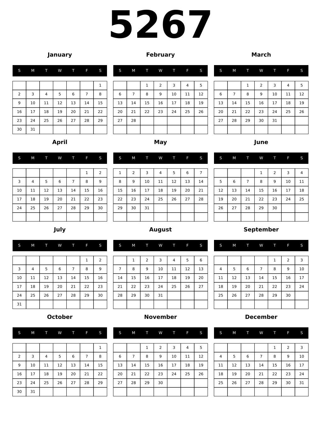 Printable 5267 Calendars