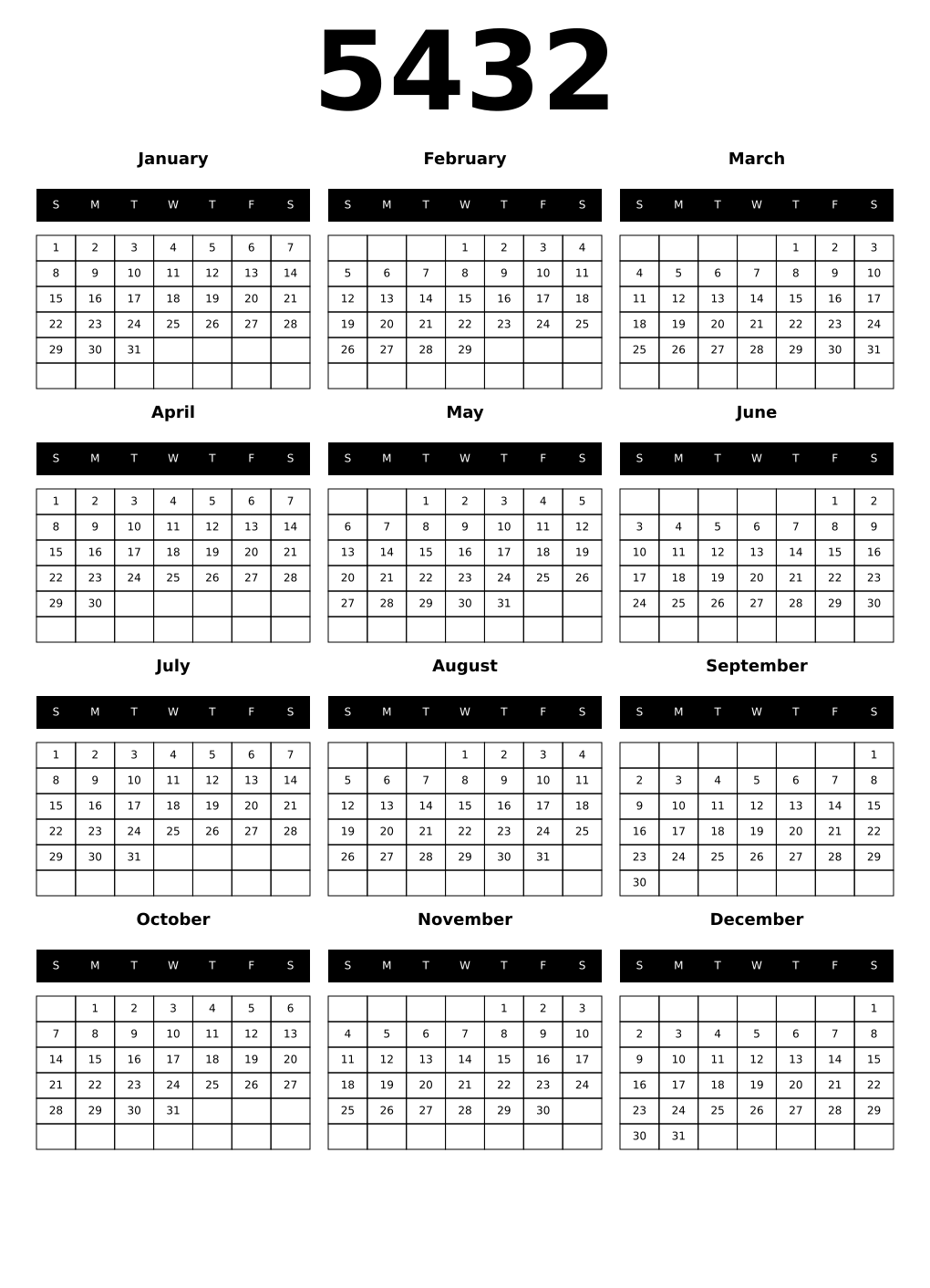 Printable 5432 Calendars