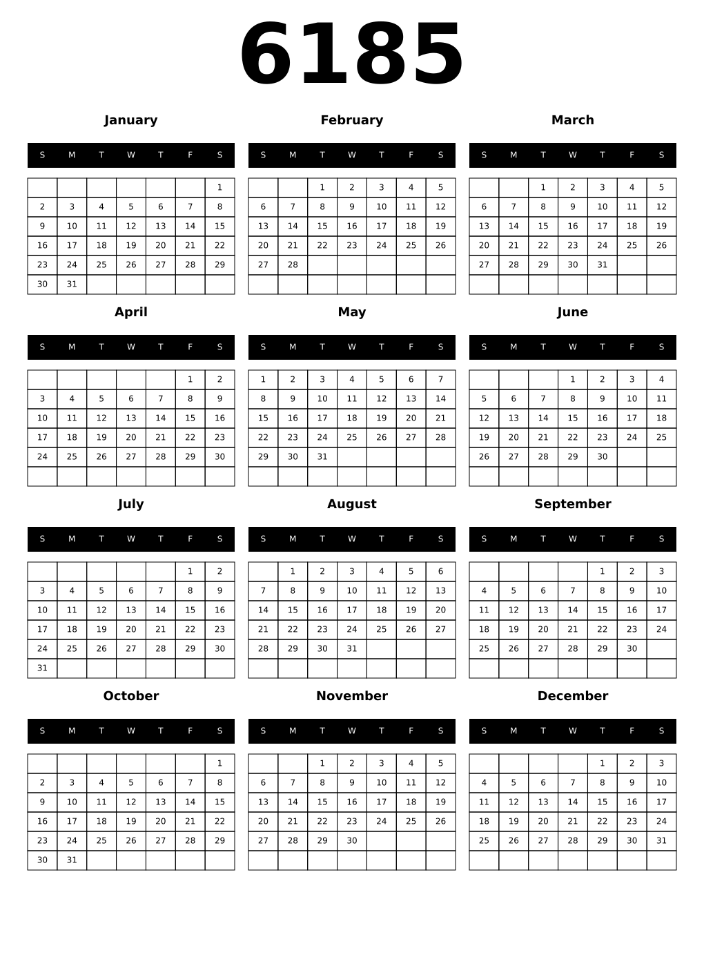 Printable 6185 Calendars