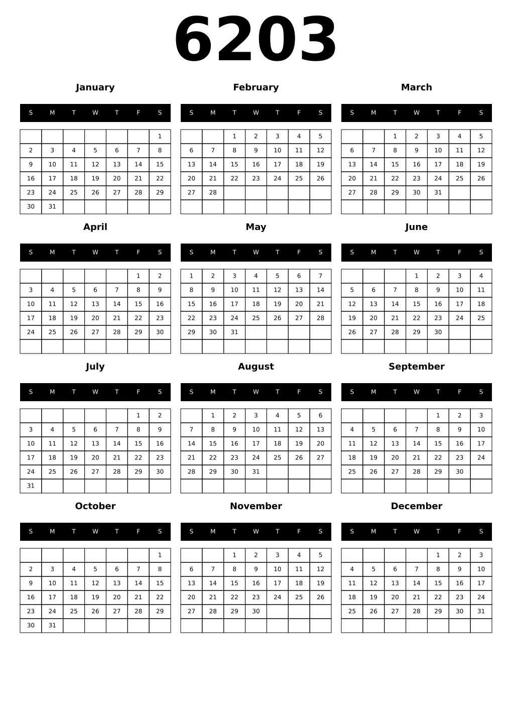 Printable 6203 Calendars