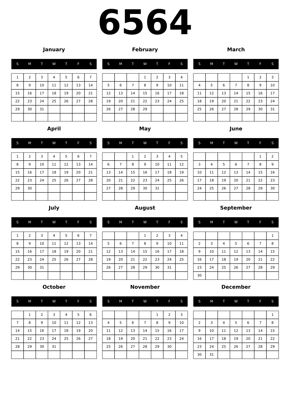 Printable 6564 Calendars