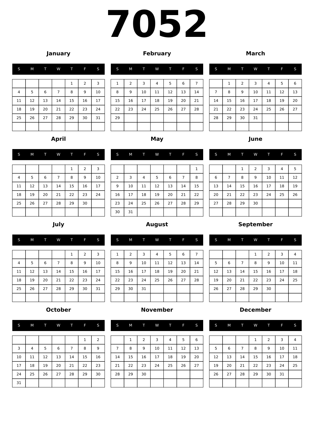 Printable 7052 Calendars