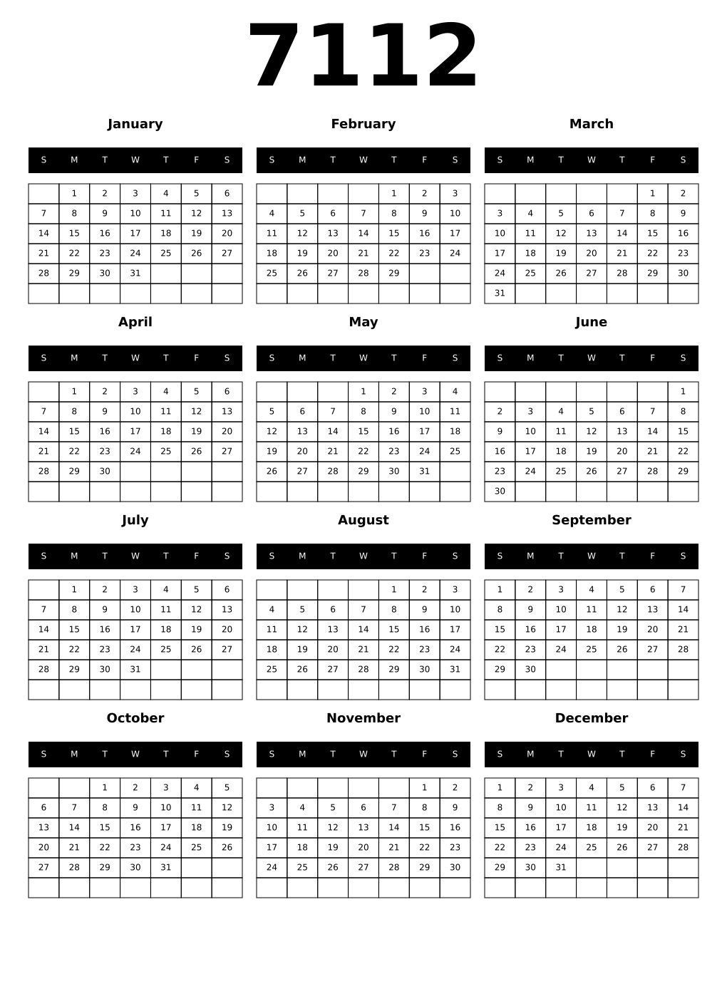 Printable 7112 Calendars