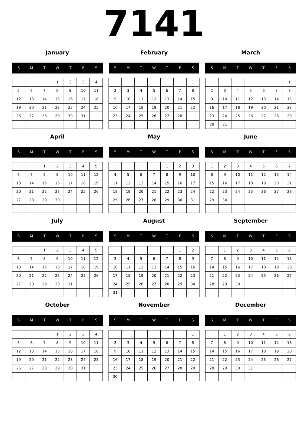 Printable 7141 Calendars